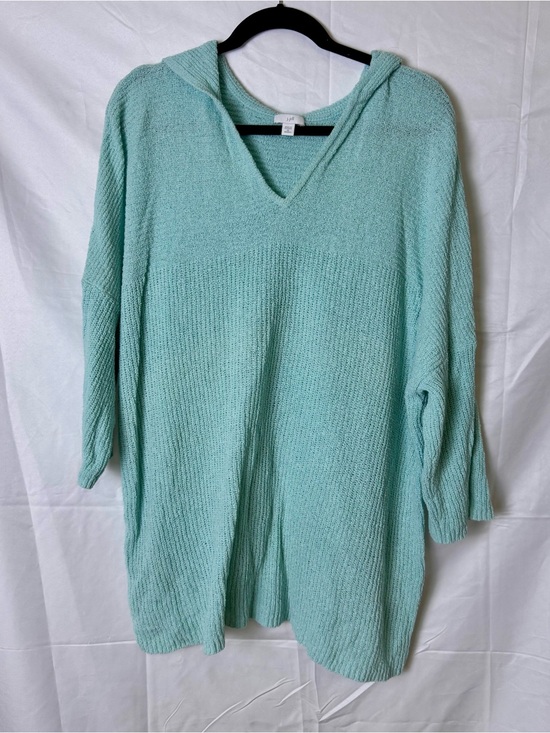 J. Jill Sweaters - J. Jill Mint Green V-Neck Hooded Knit Sweater